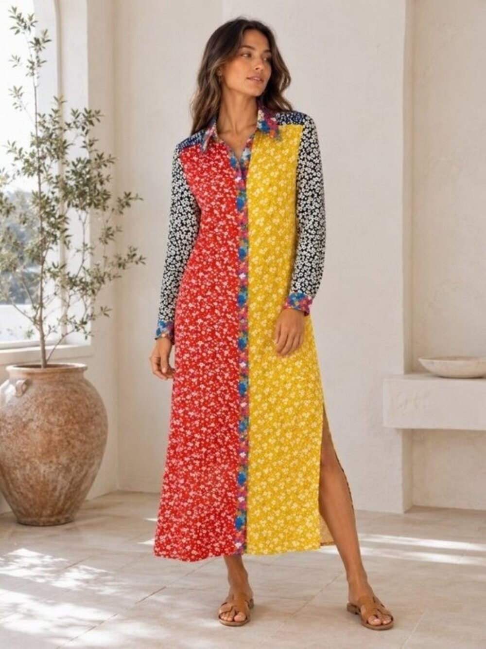 ๐ Natural Life Esme Patchwork Floral Print Shirtdress Size M